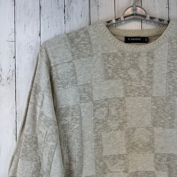 VTG 90's Carmel Cream Golf Theme Textured Knit Novelty Sweater Size XXL - Picture 2 of 16